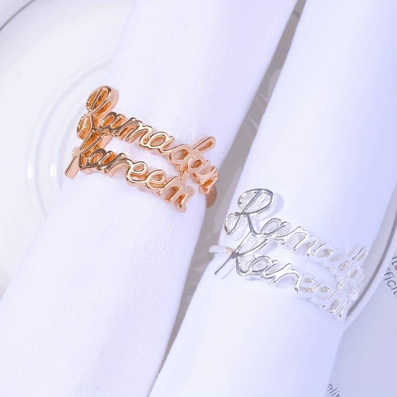 <p><span>Elevate your dinner table with the exquisite Napkin Rings. Perfect for iftar parties, these rings in a stunning hue feature the word "Ramadan Kareem" </span><span>adding a religious and cultural touch to your dining experience.</span></p> <p><span>For those who appreciate the finer things in life, these napkin rings are a must-have, adding an elegant and sophisticated touch to any dinner party or special occasion.</span></p>
