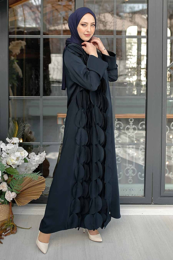 This unique full-length abaya is Elegant and Sophisticated. Front open style abaya with ruffles patterned done on one side. This abaya is perfect for those outings where you just want to chill and let your outfit do the talking. Also available in Kimono style.