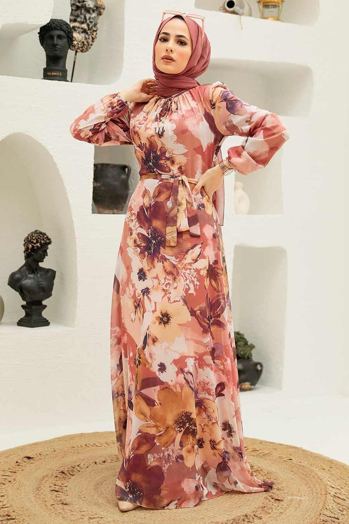 Aroob, is one of our new favourites and is perfect for summer, the light fabric, and eye-catching print can you give you much reason to wear it. Beautifully feminine and bang on trend, you can't go wrong with a sweet floral print dress. Features a flattering A-line cut skirt, full-length sleeves, and belt that’s guaranteed to get everyone talking.