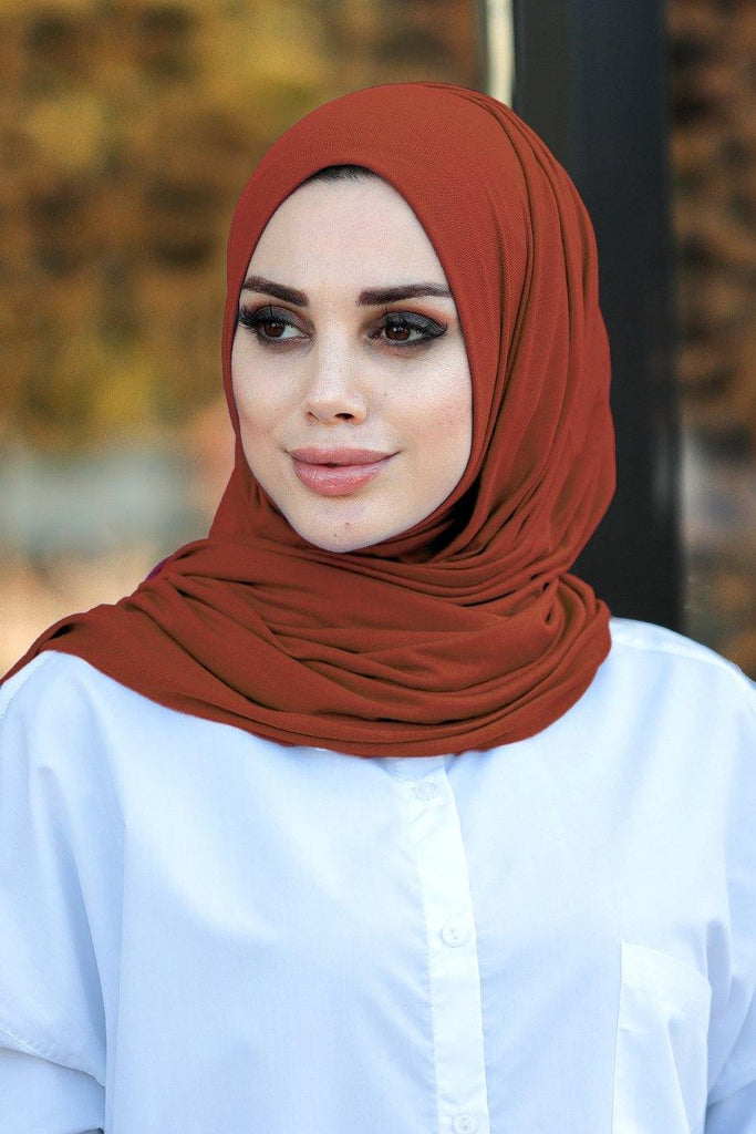 Plain Brick Brown Jersey Hijab - Croyance London