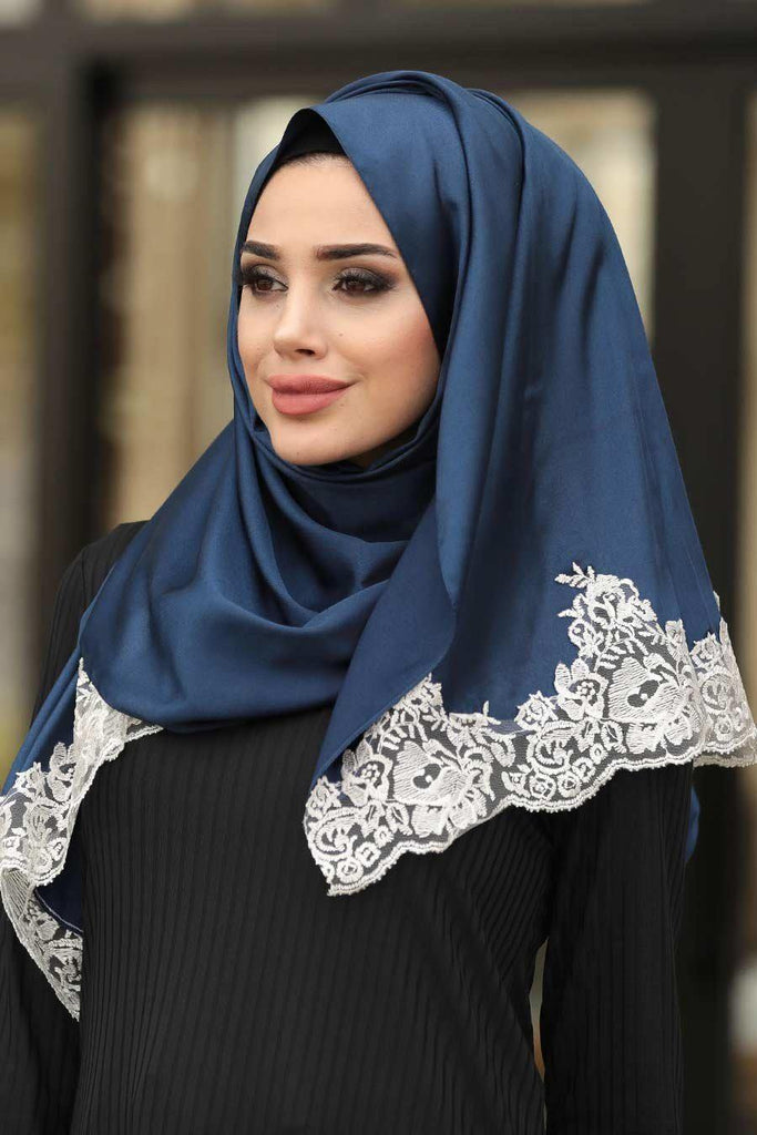 Plain Navy Blue Silk Hijab - Croyance London