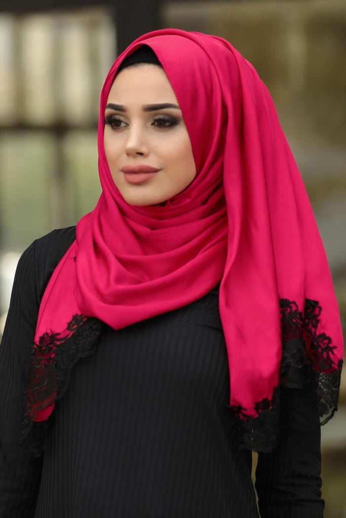 Plain Dark Pink Silk Hijab - Croyance London