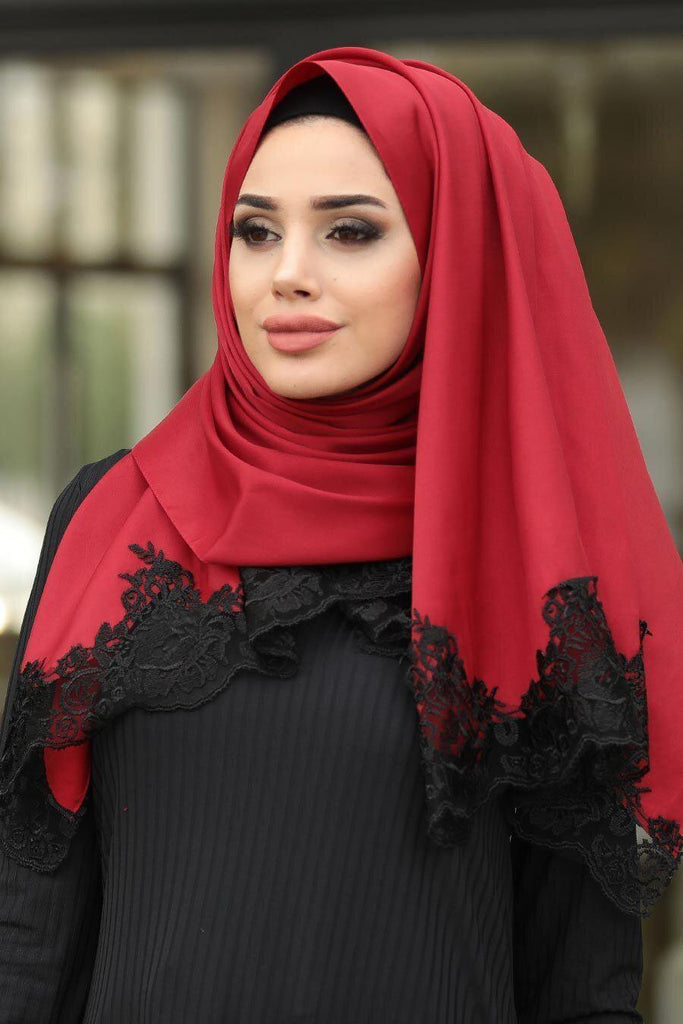 Plain Dark Red Silk Hijab - Croyance London