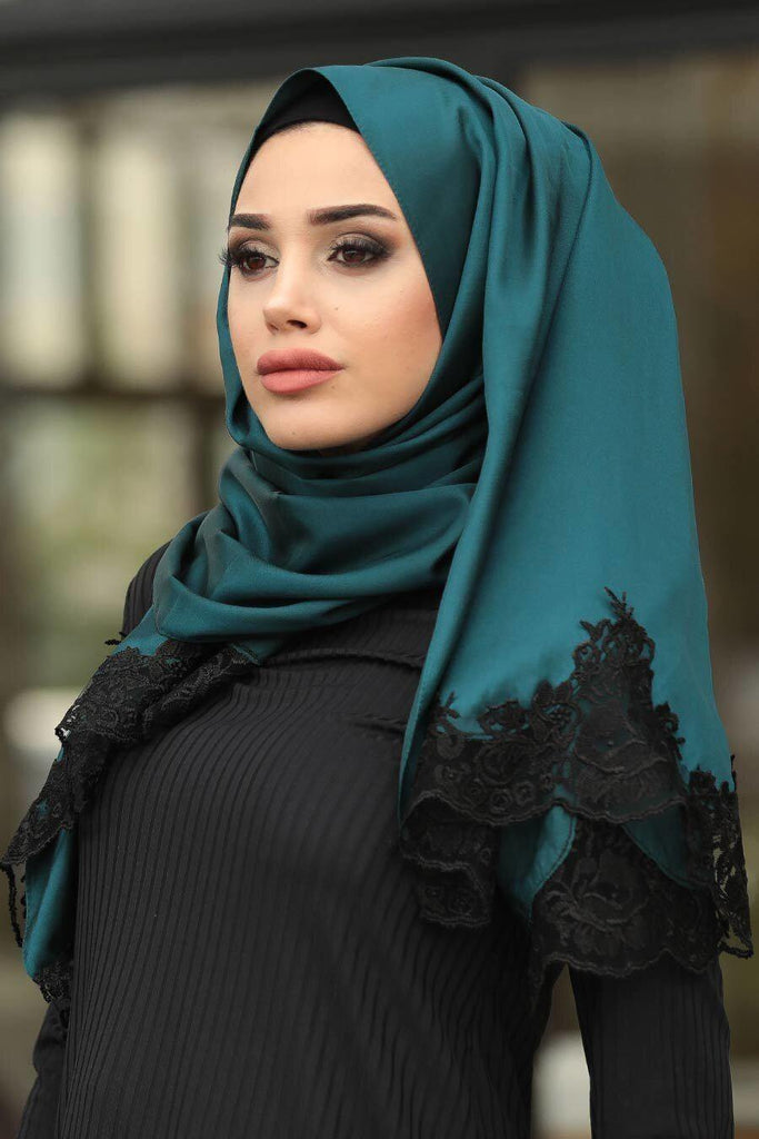 Plain Dark Teal Green Silk Hijab - Croyance London