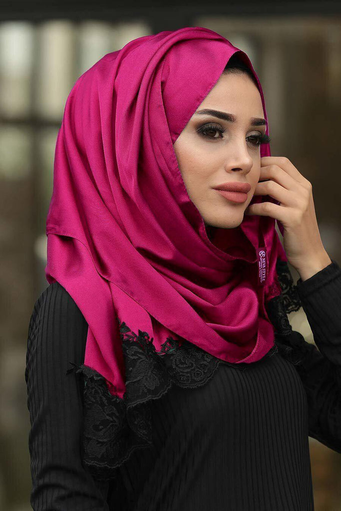 Plain Fuchsia Silk Hijab - Croyance London