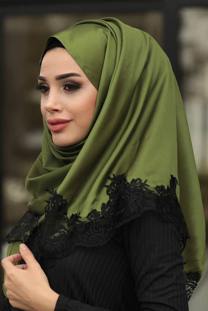 Plain Henna Green Silk Hijab - Croyance London