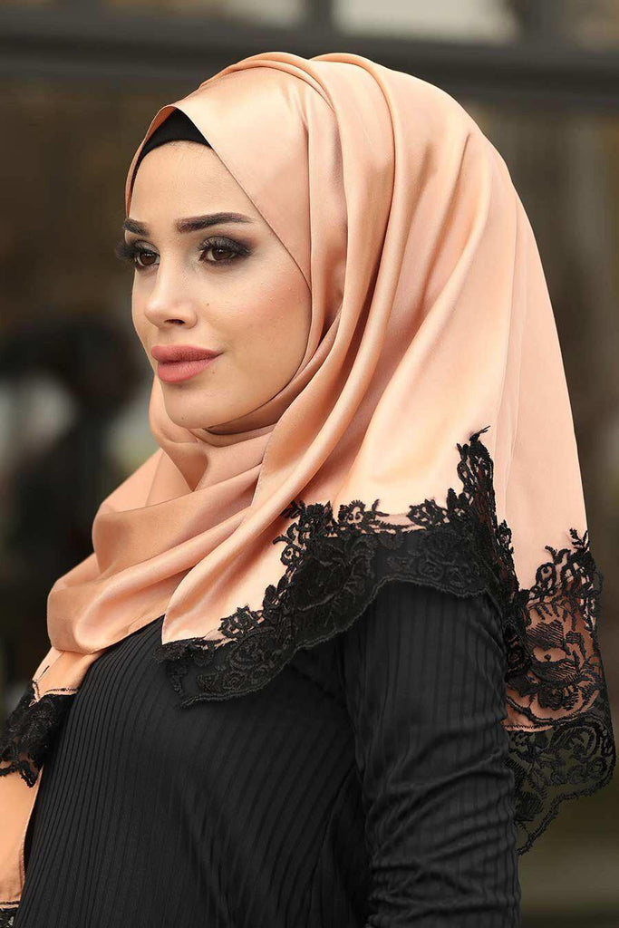 Plain Light Peach Silk Hijab - Croyance London