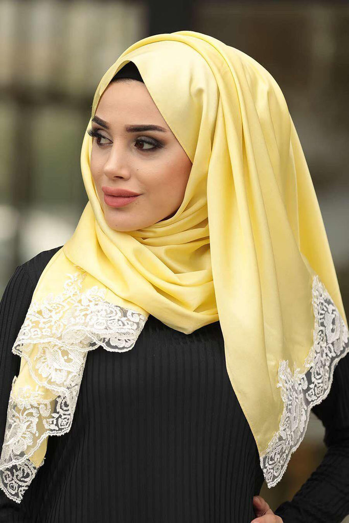 Plain Light Yellow Silk Hijab - Croyance London